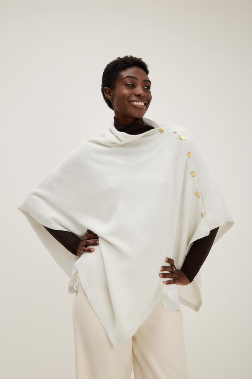 Davida Poncho Gold Buttons Poncho White