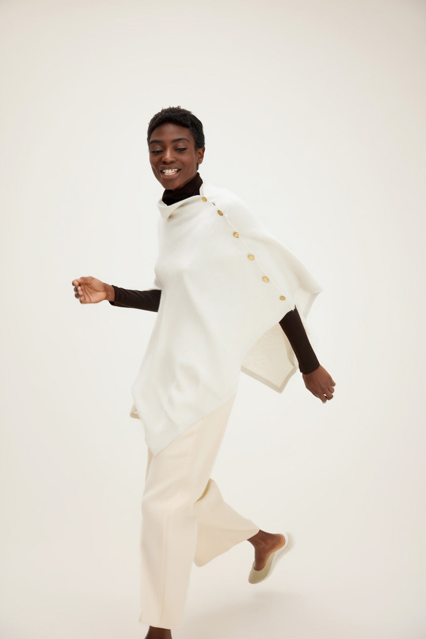 Davida Poncho Gold Buttons Poncho White