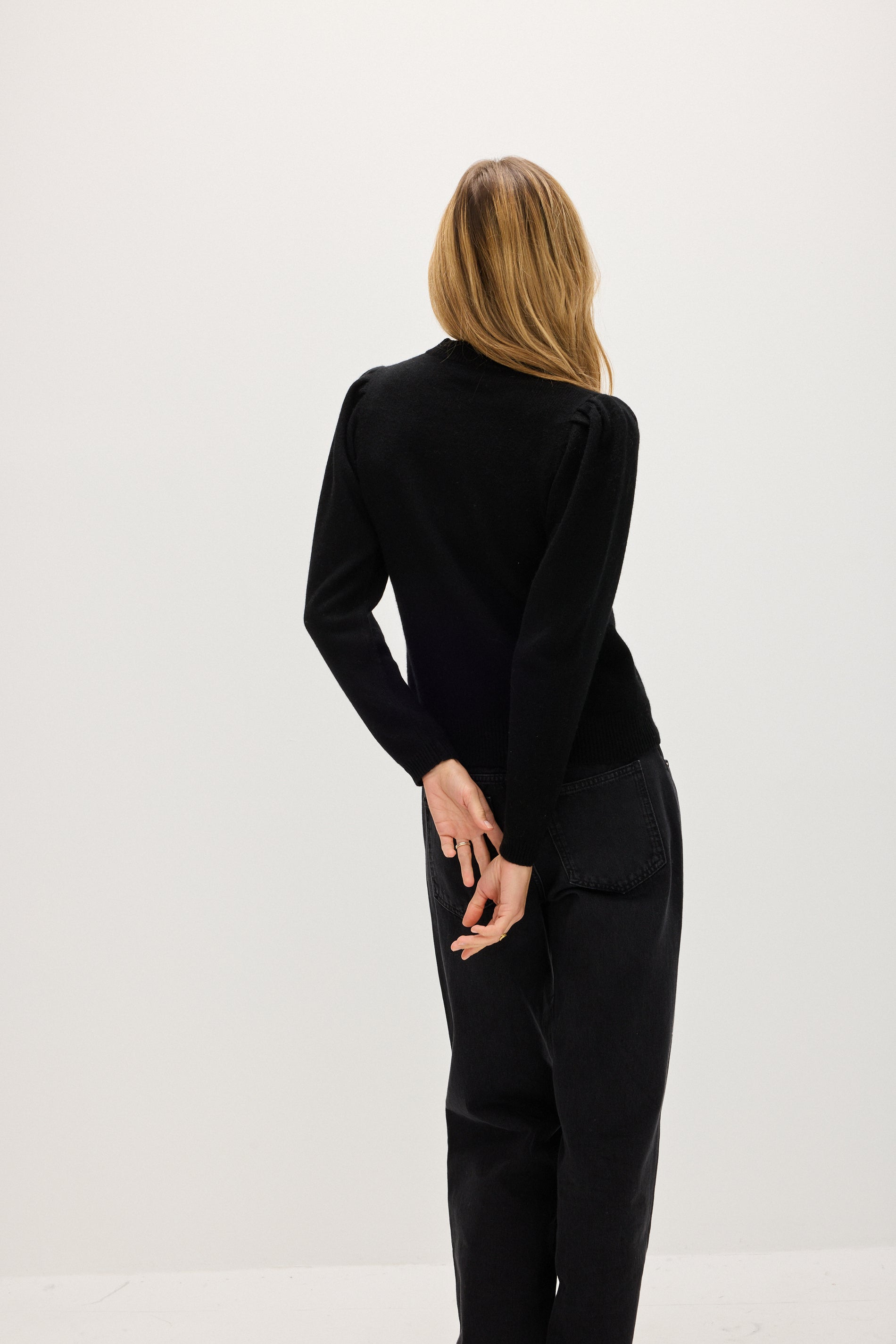 Davida Puff Sleeve Sweater Long Sweaters Black