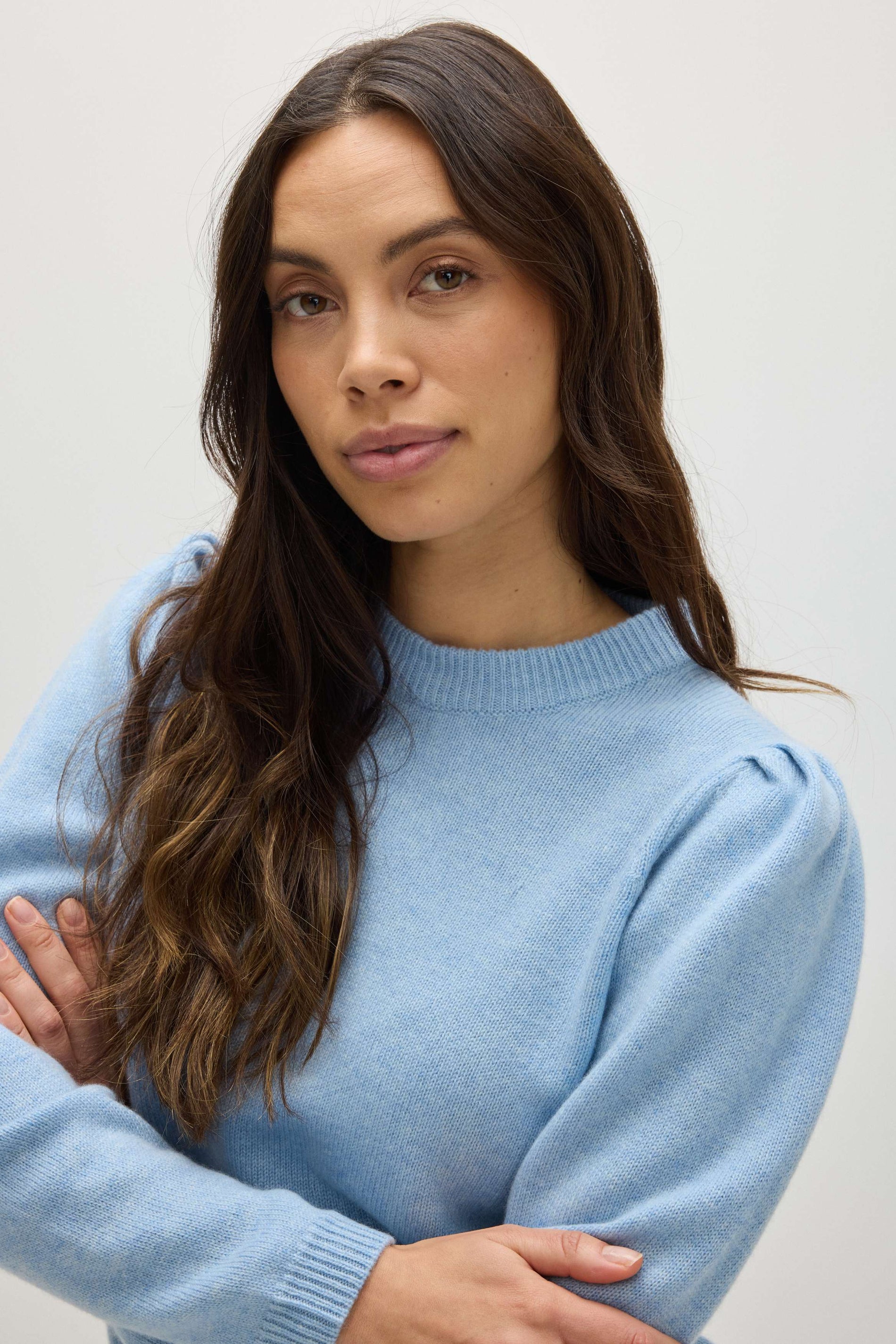 Davida Puff Sleeve Sweater Long Sweaters Blue Fog