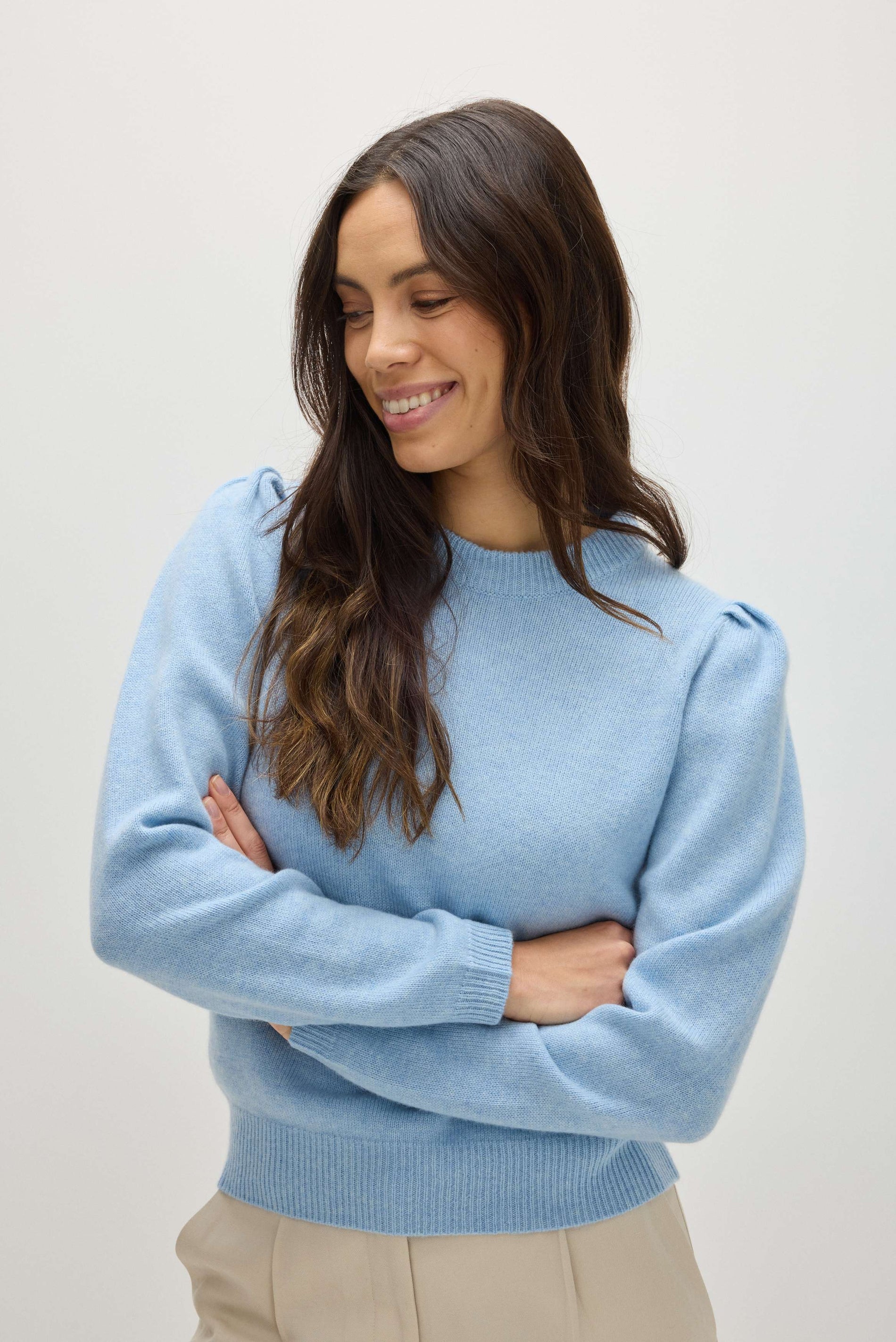 Davida Puff Sleeve Sweater Long Sweaters Blue Fog