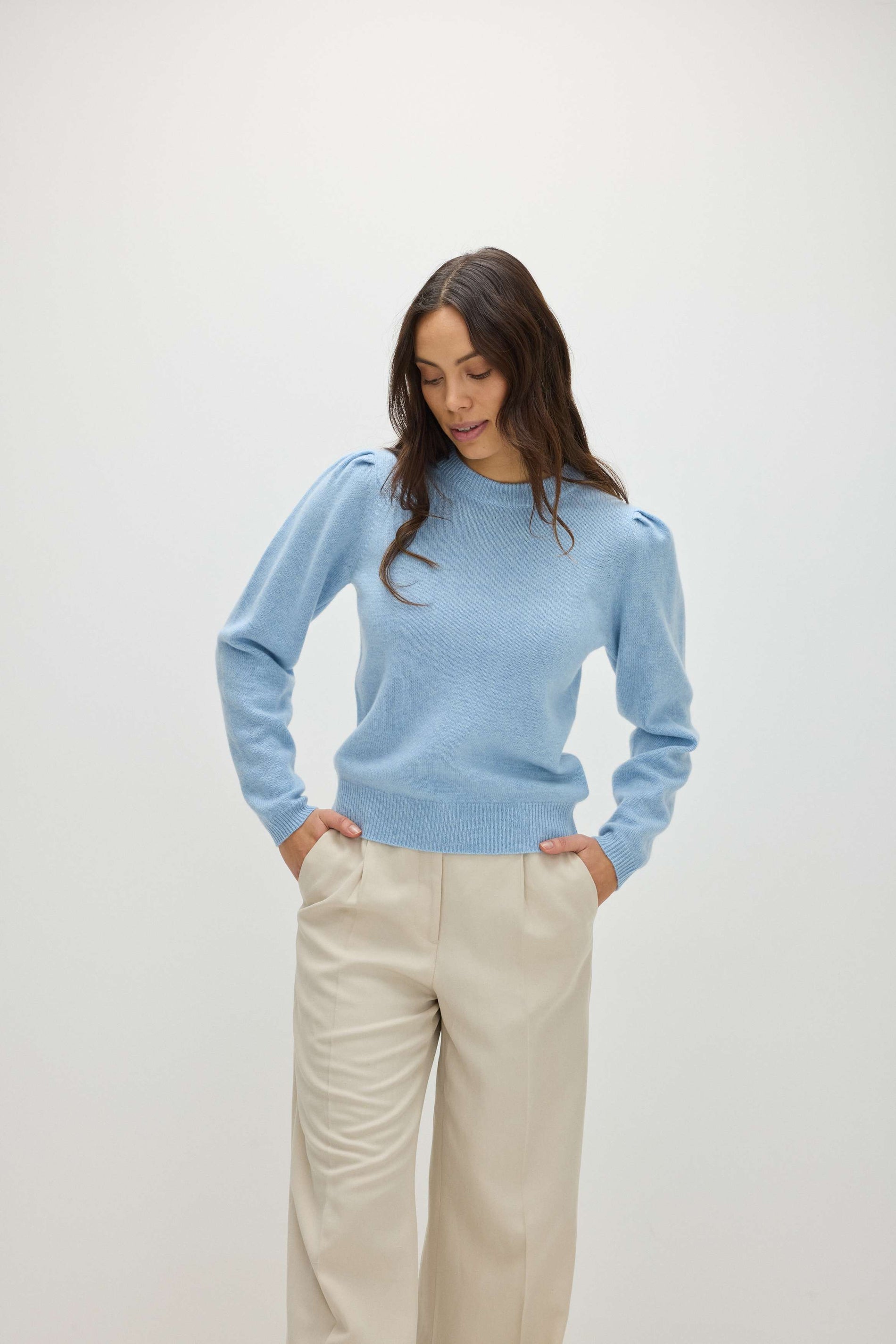 Davida Puff Sleeve Sweater Long Sweaters Blue Fog