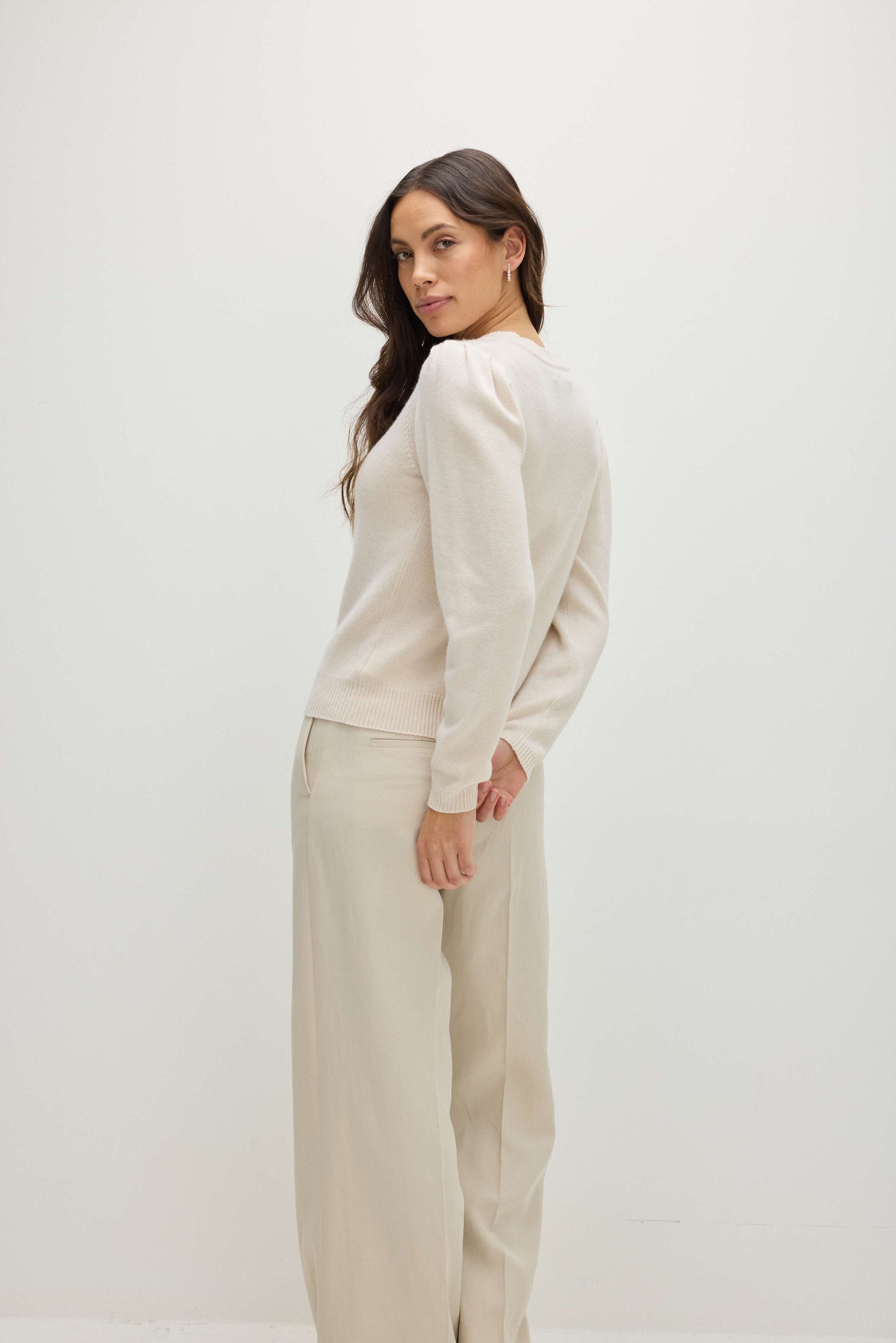 Davida Puff Sleeve Sweater Long Sweaters White