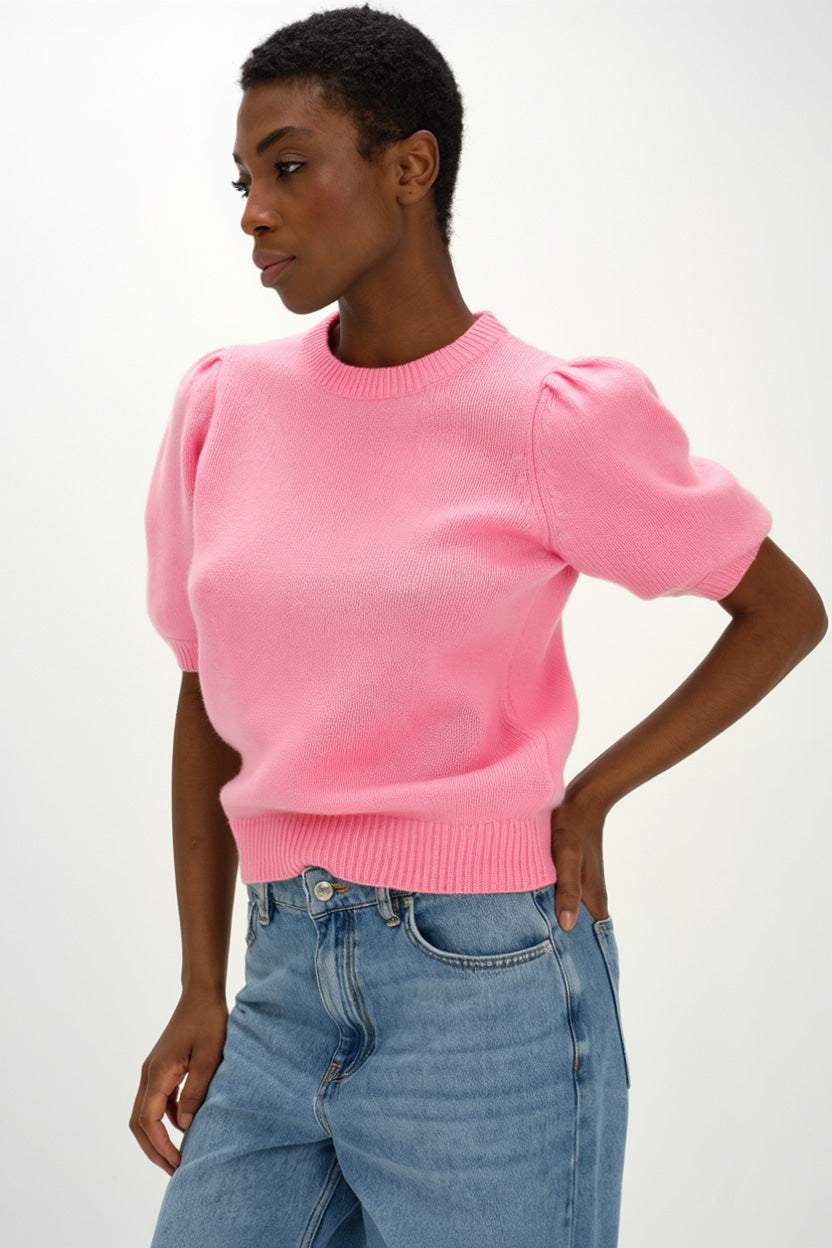 Davida Puff Sleeve T-shirt Sweaters Strong Pink