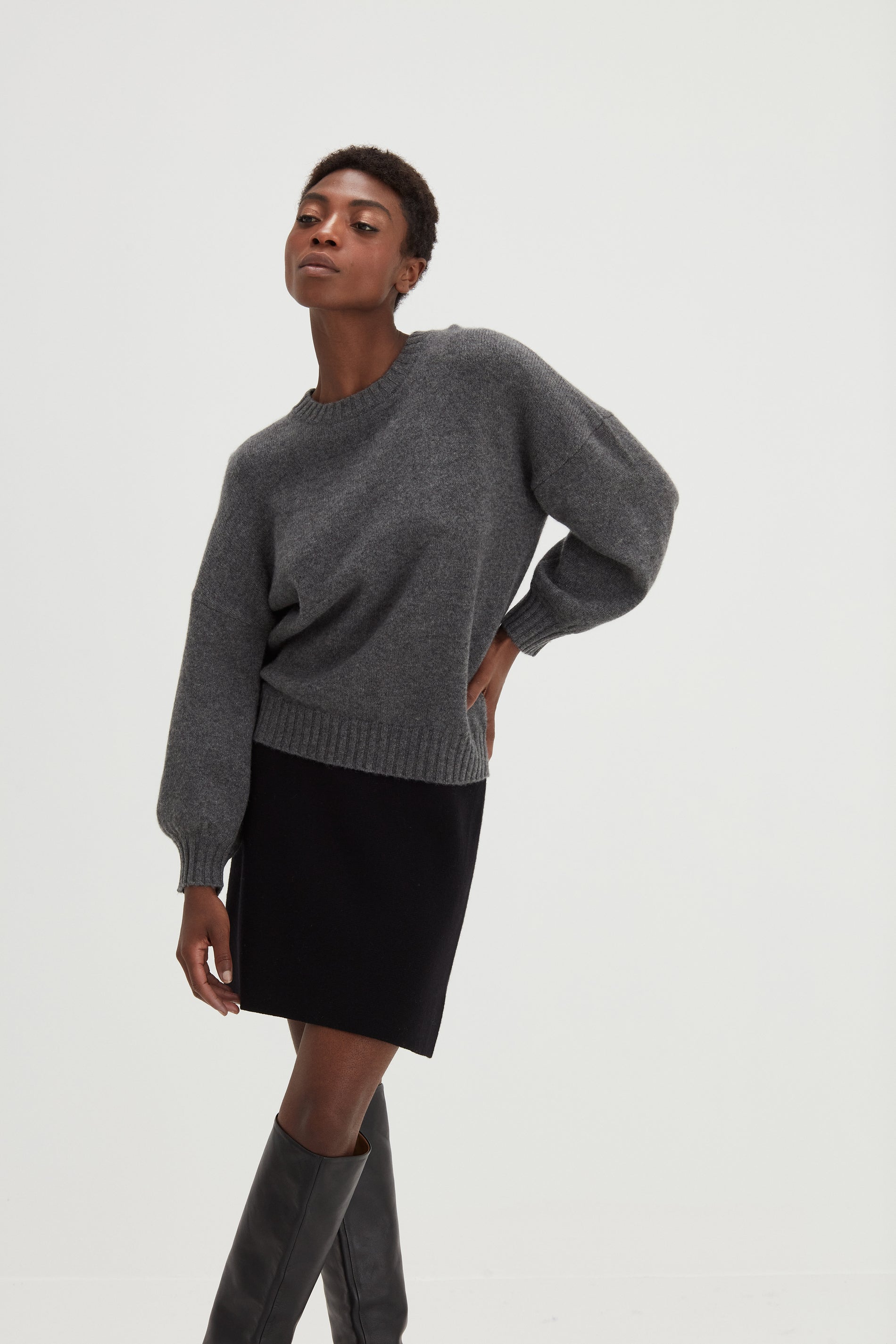 Davida Quarter Balloon Sleeve Sweater Sweaters Dark Grey