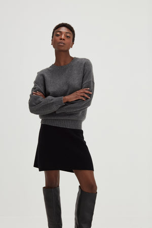 Quarter Balloon Sleeve Sweater - Dark Grey