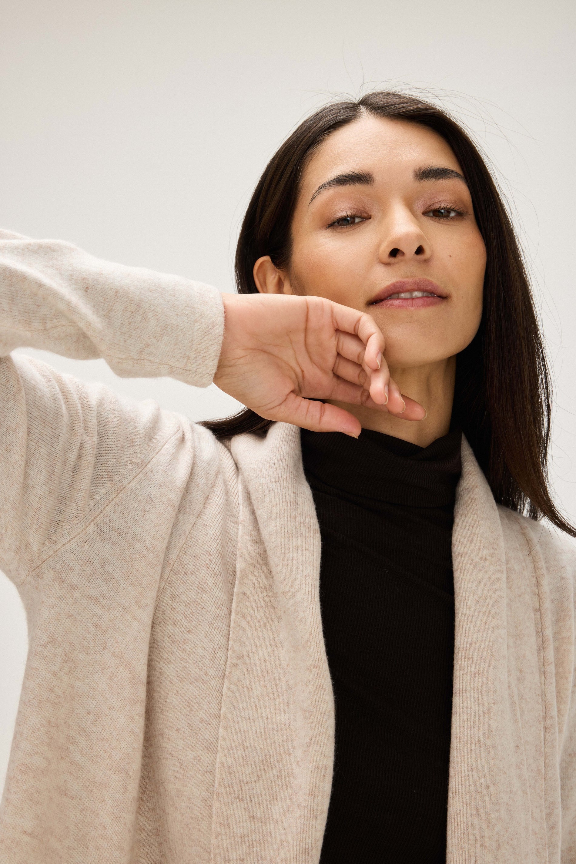 Davida Rollerneck Cardigan Cardigans Light Beige