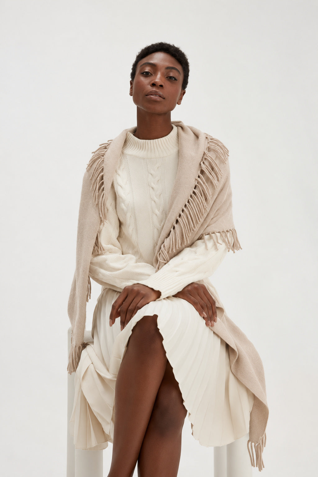 Davida Scarf Fringes Scarf Light Beige