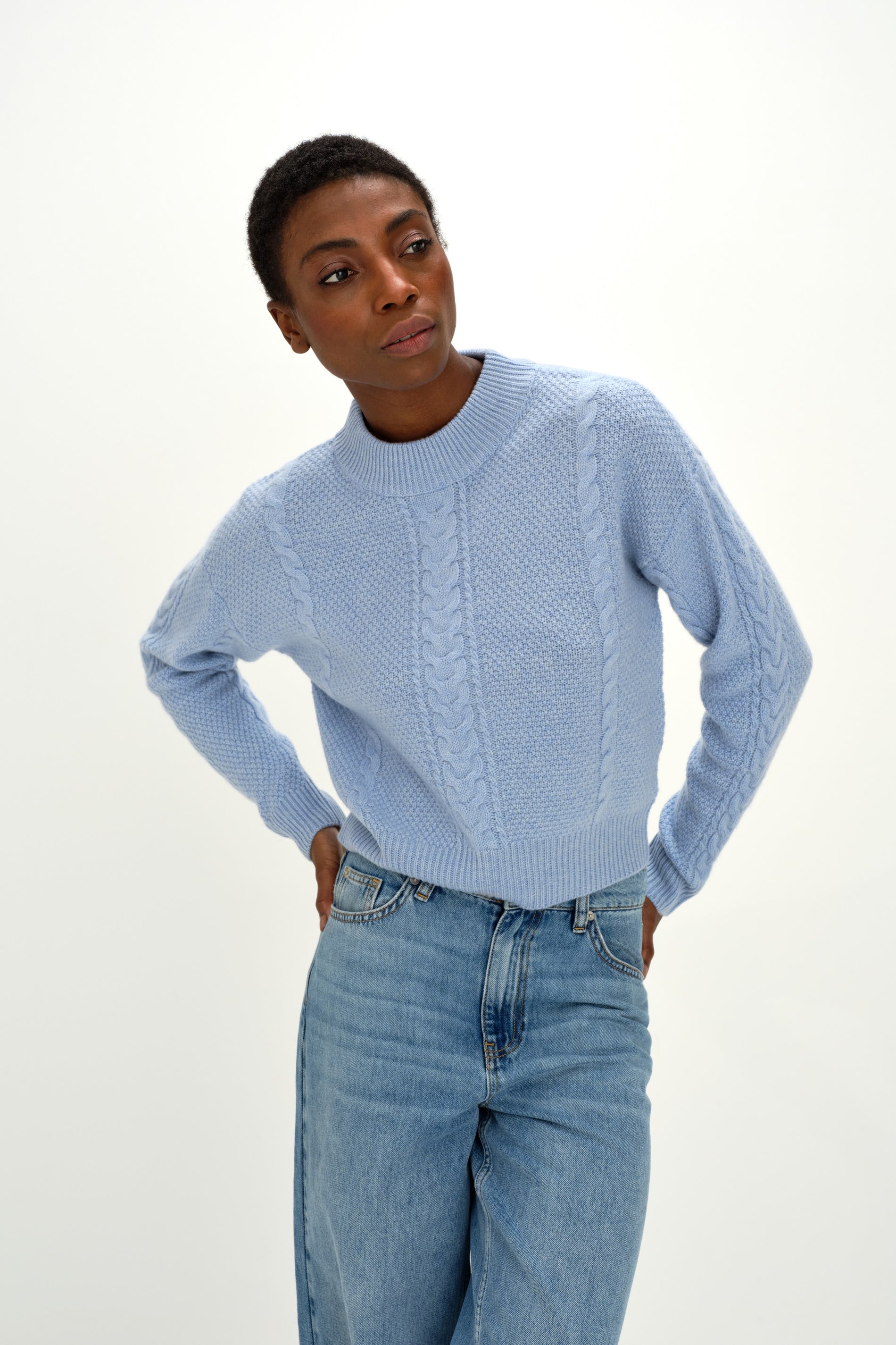 Davida Short Cable Sweater Sweaters Blue Fog