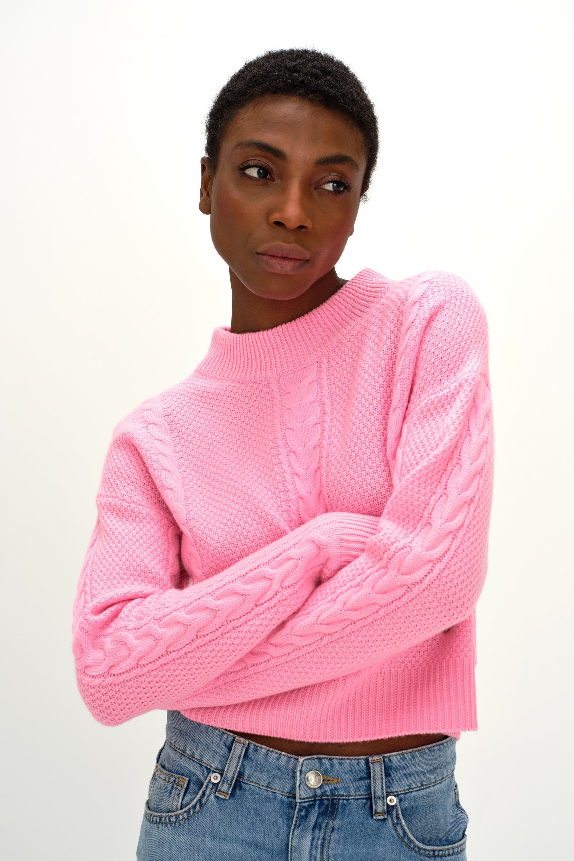 Davida Short Cable Sweater Sweaters Strong Pink