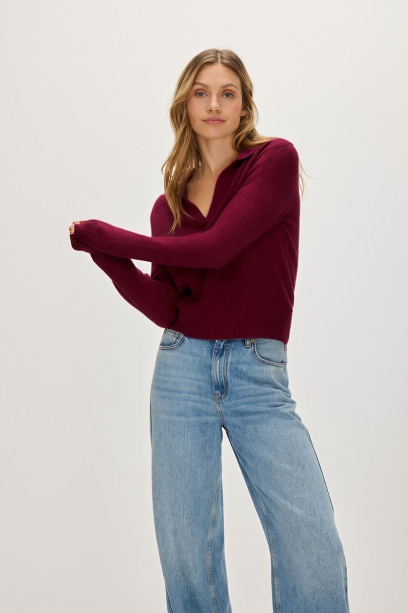 Davida Short Open Collar Sweater Sweaters Mulberry Red