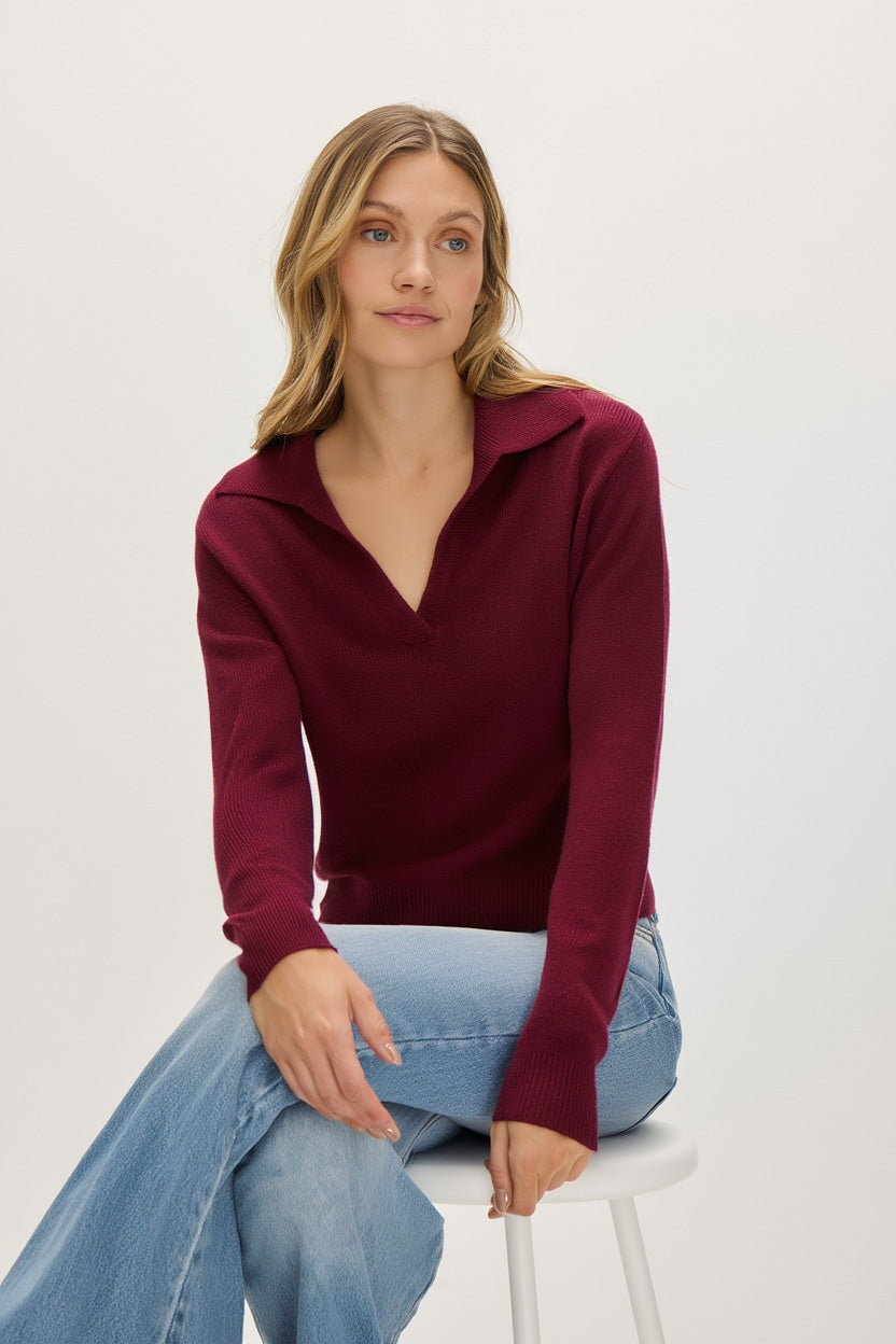 Davida Short Open Collar Sweater Sweaters Mulberry Red
