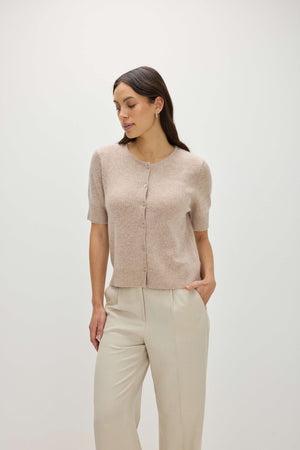 Short Sleeve Boxy Cardigan - Sand
