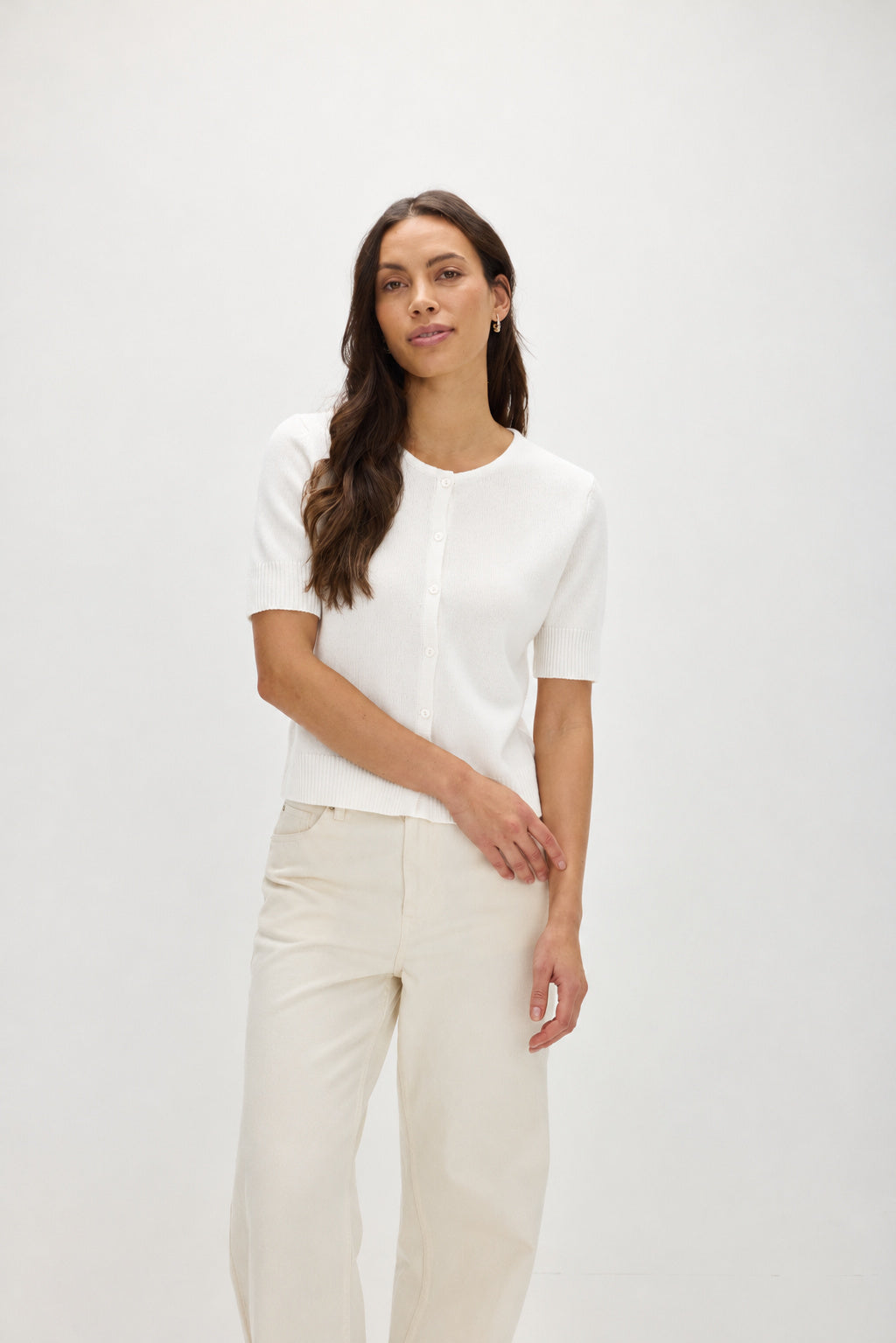 Davida Short Sleeve Boxy Cardigan Cardigans White