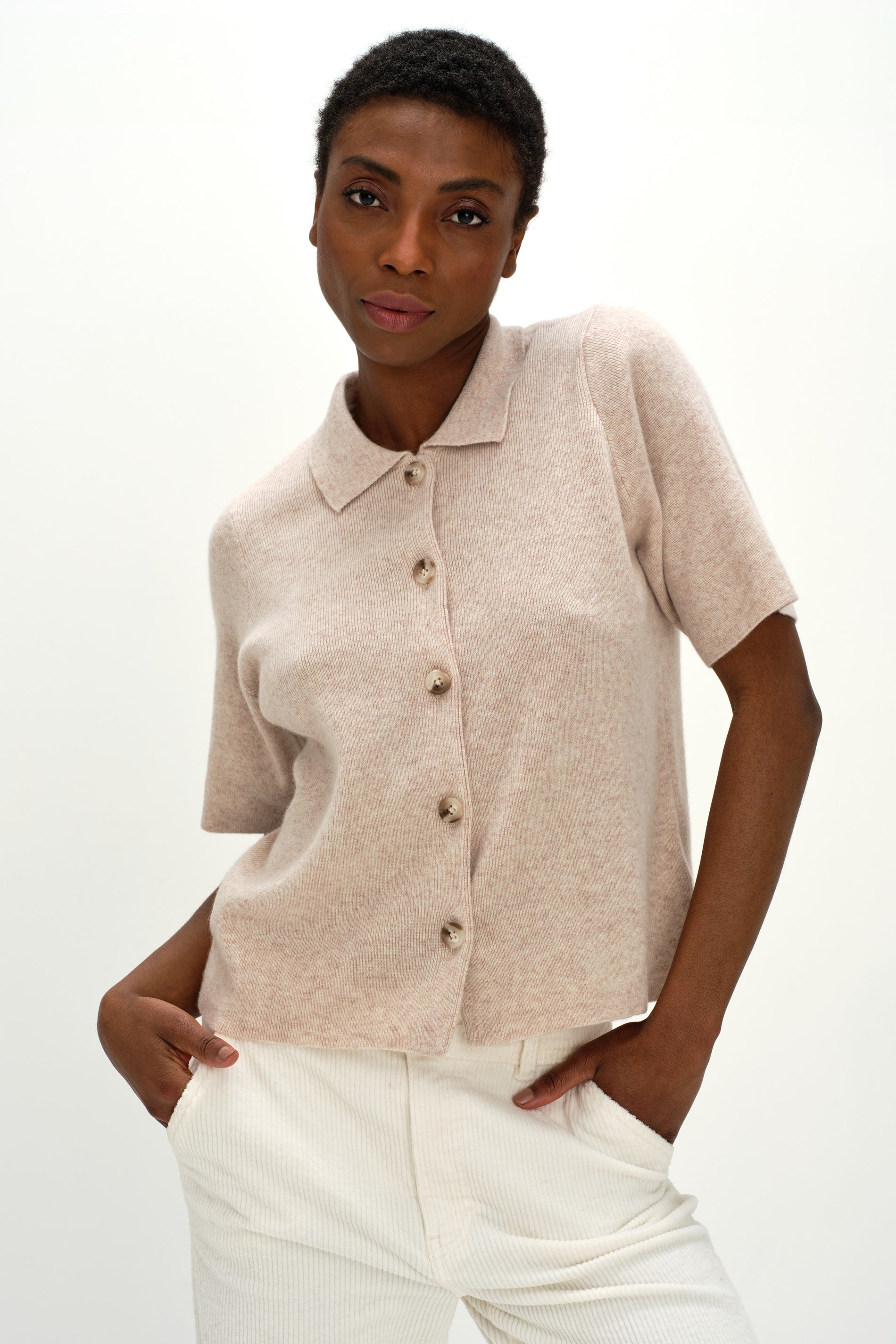 Davida Short Sleeve Cardigan Cardigans Light Beige