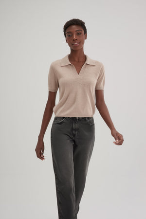 Short Sleeve Open Collar Loose Tension - Sand