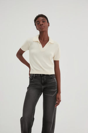 Short Sleeve Open Collar Loose Tension - White