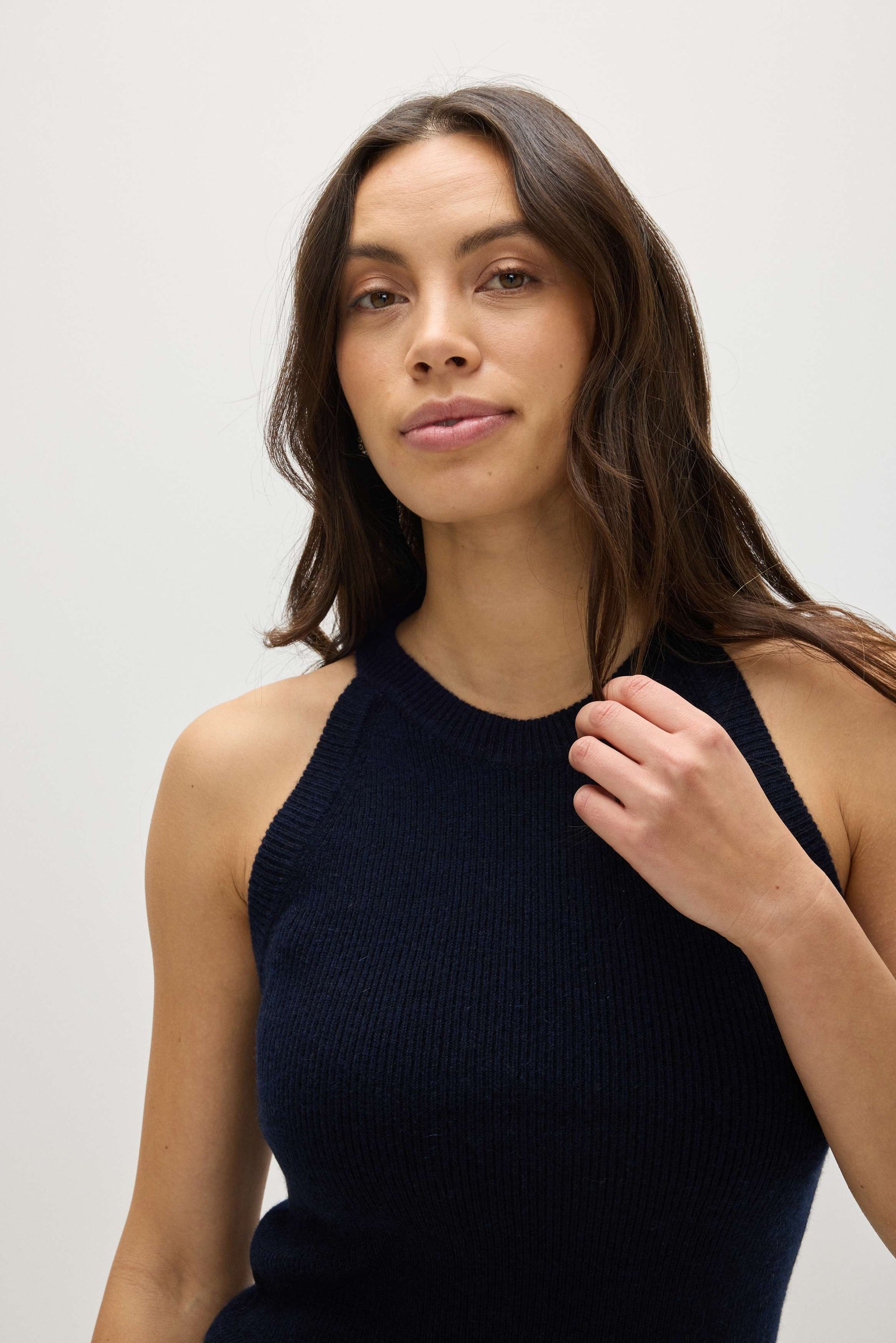 Davida Sleeveless Rib Tank Sweaters Navy