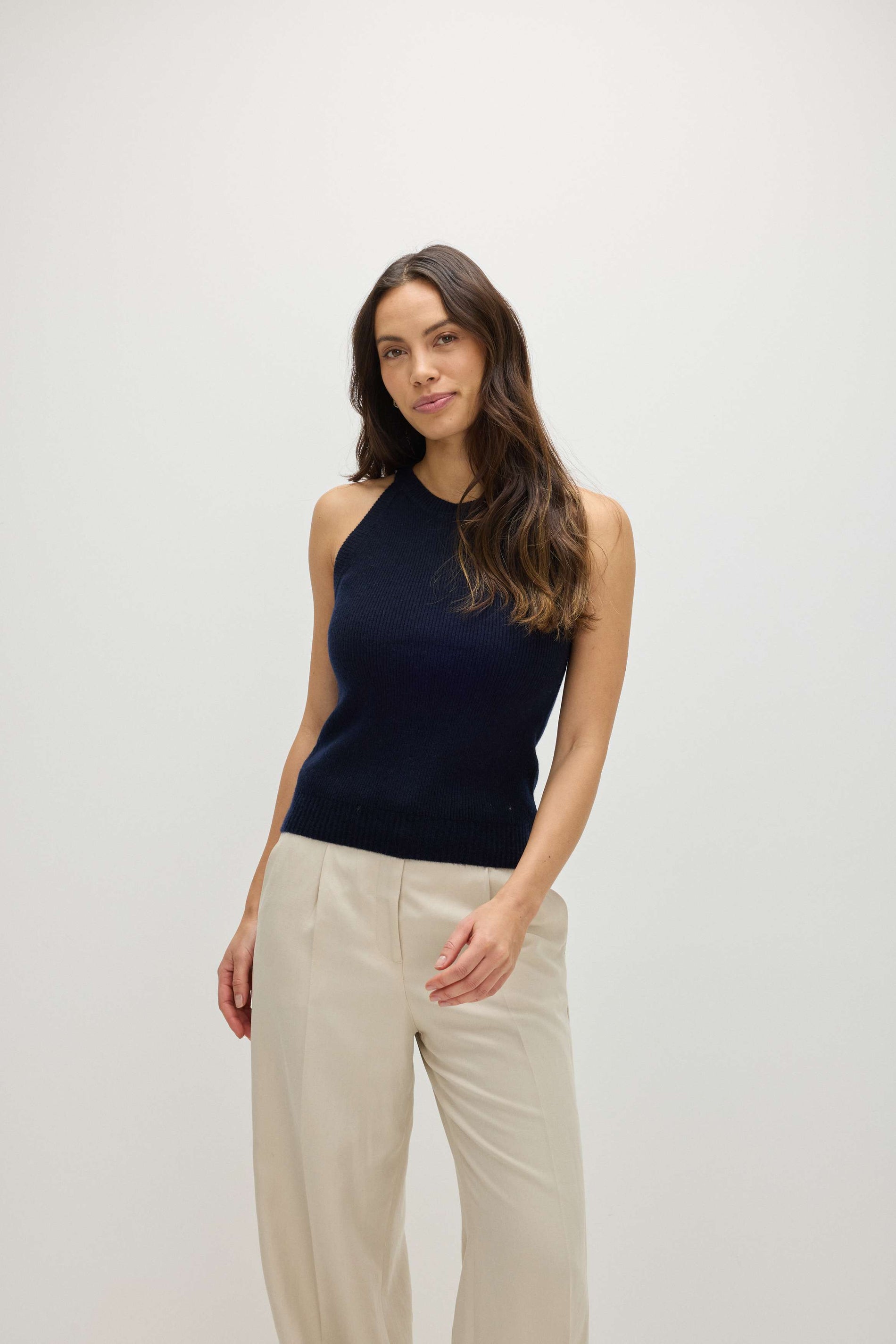 Davida Sleeveless Rib Tank Sweaters Navy