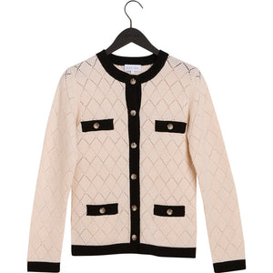 Square Knitted Cardigan Contrast - White/Black
