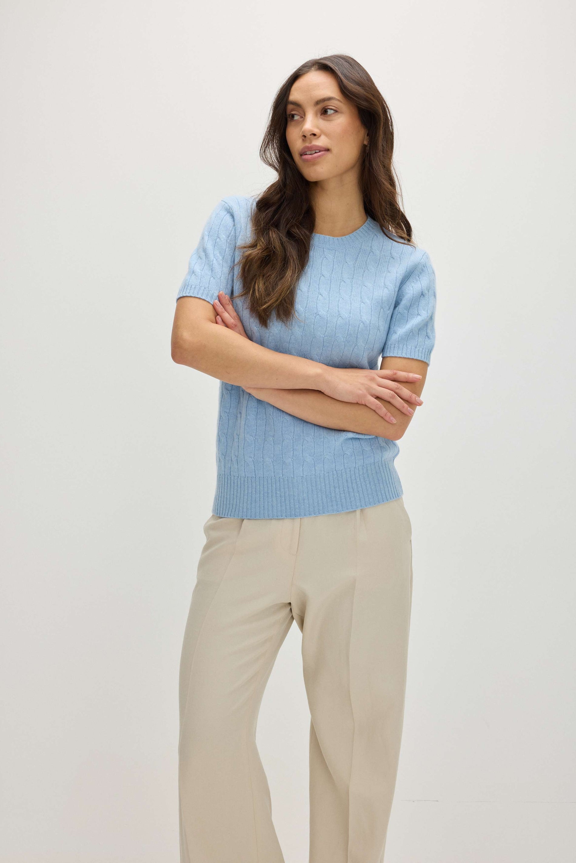 Davida T-Shirt Cable Sweaters Blue Fog