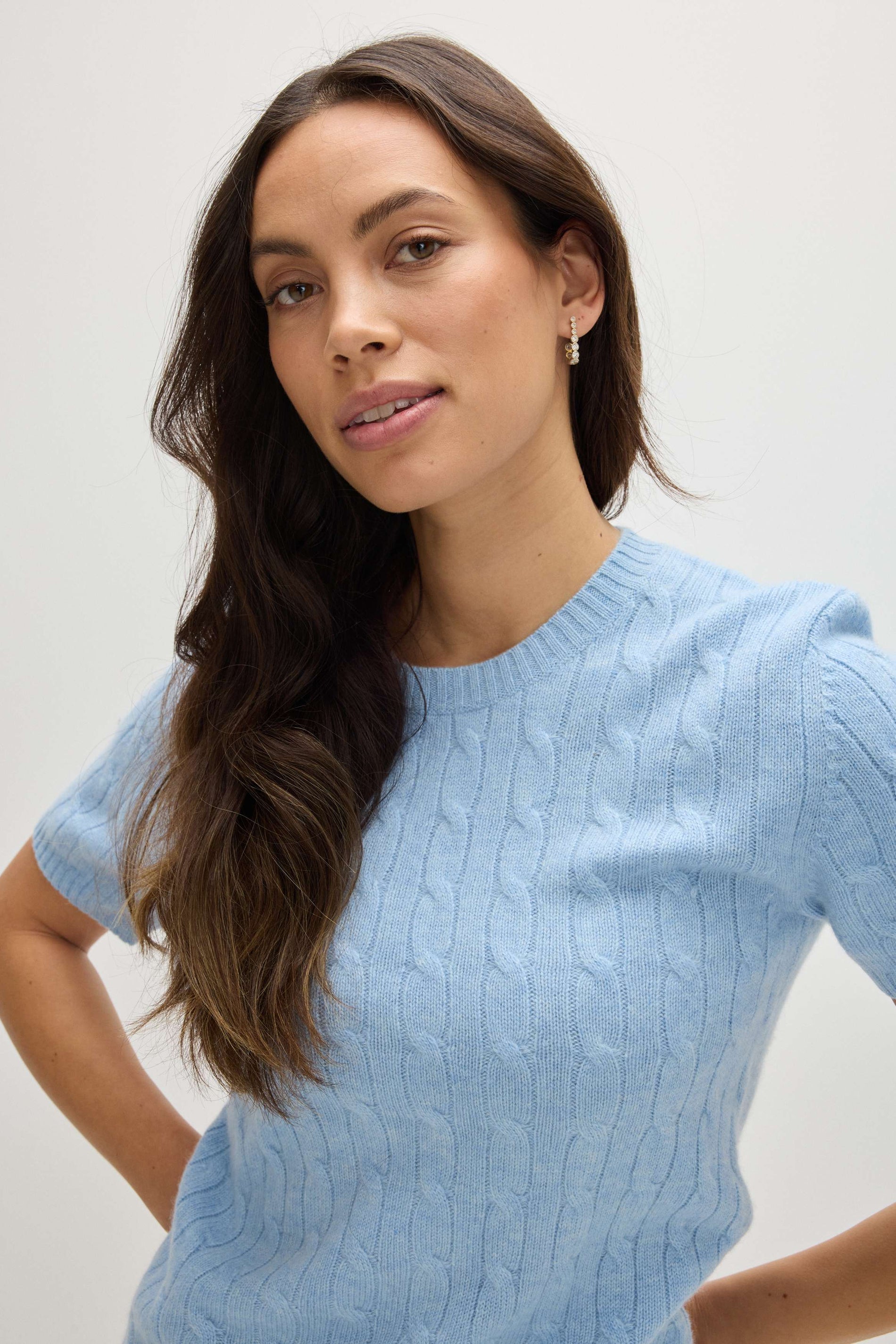 Davida T-Shirt Cable Sweaters Blue Fog