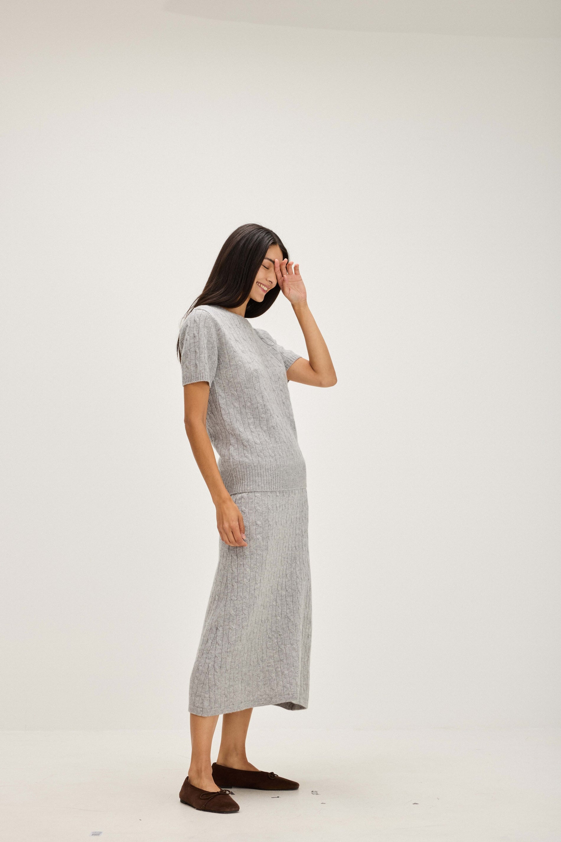 Davida T-Shirt Cable Sweaters Light Grey