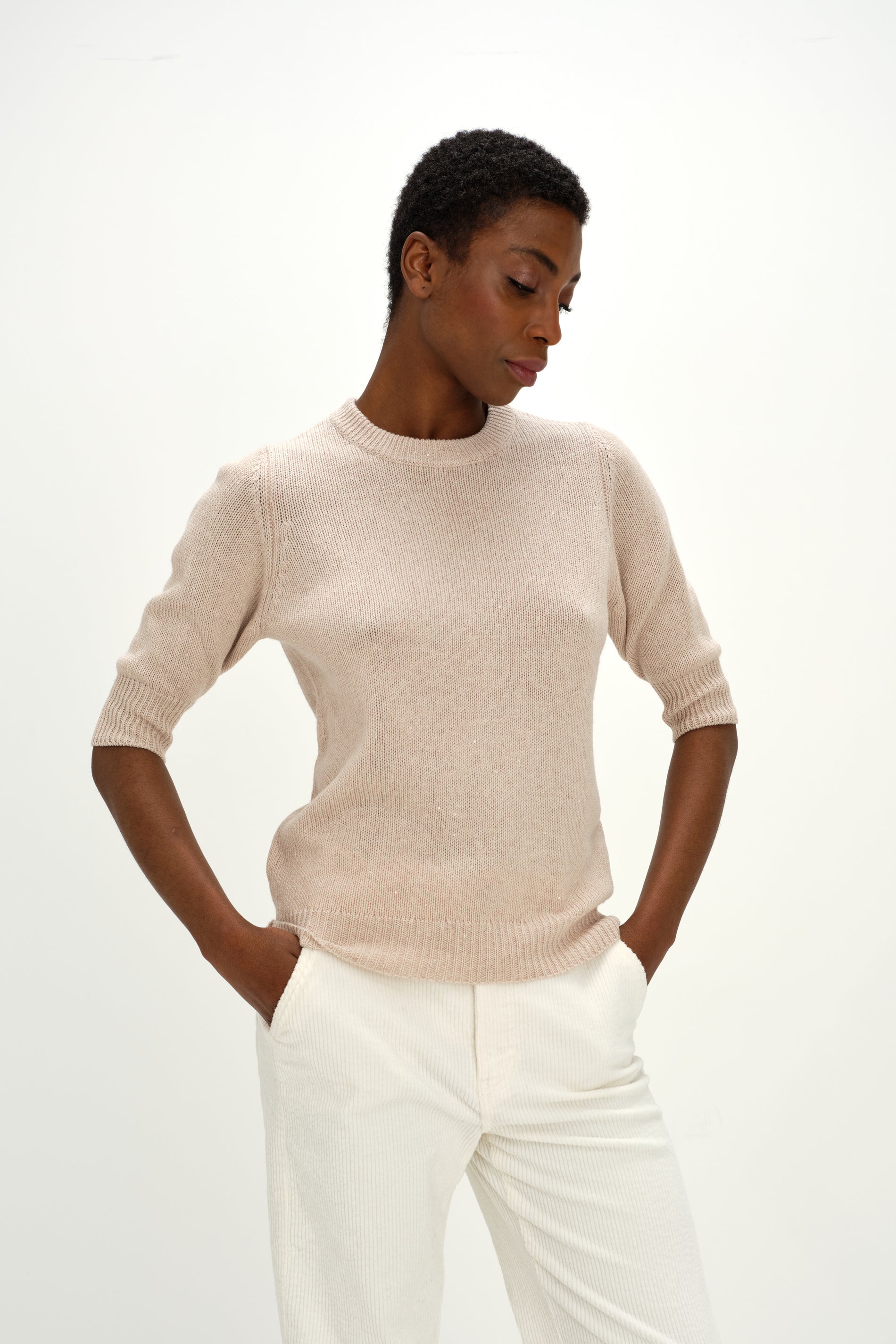 Davida T-Shirt Shiny Sweaters Light Beige