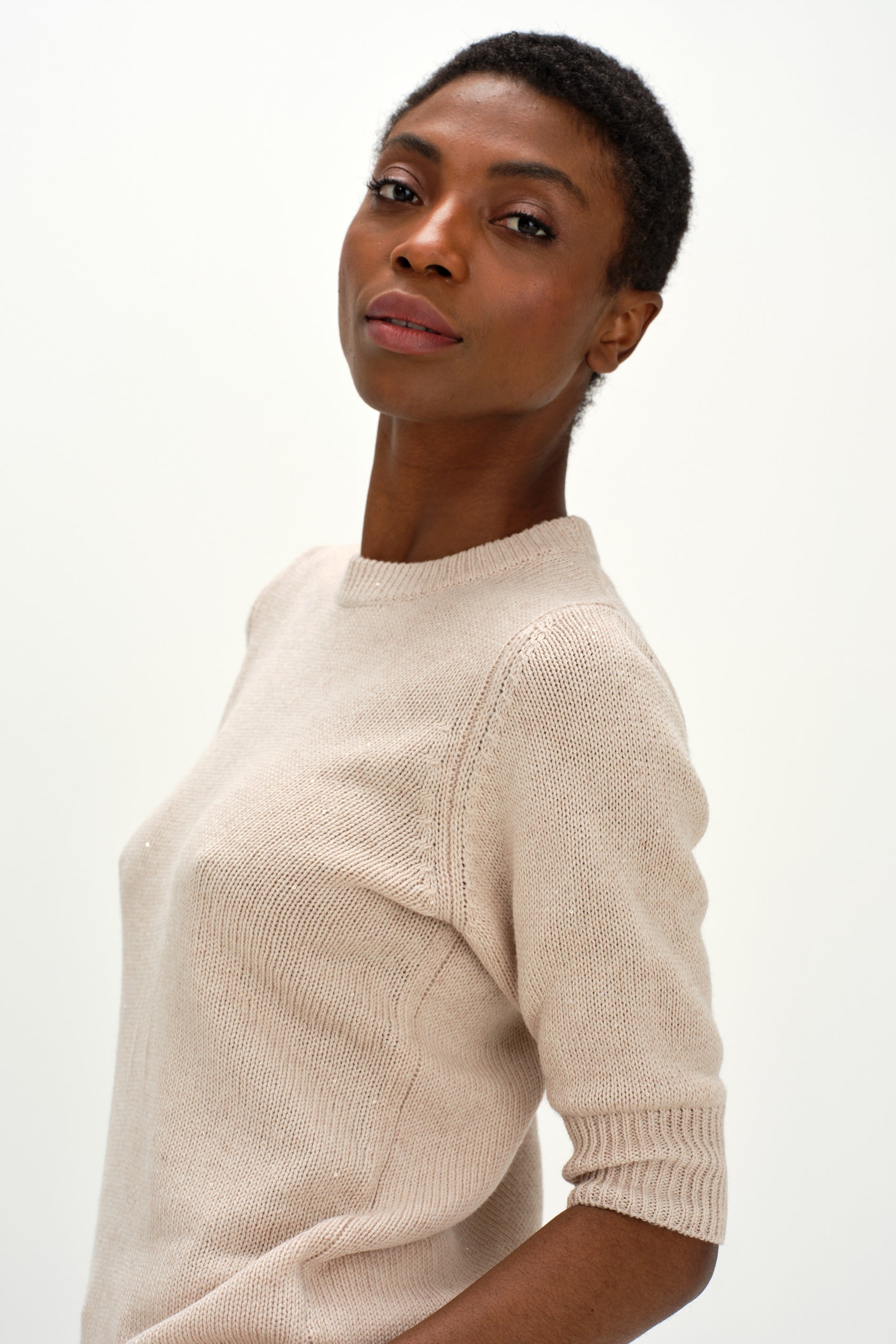 Davida T-Shirt Shiny Sweaters Light Beige