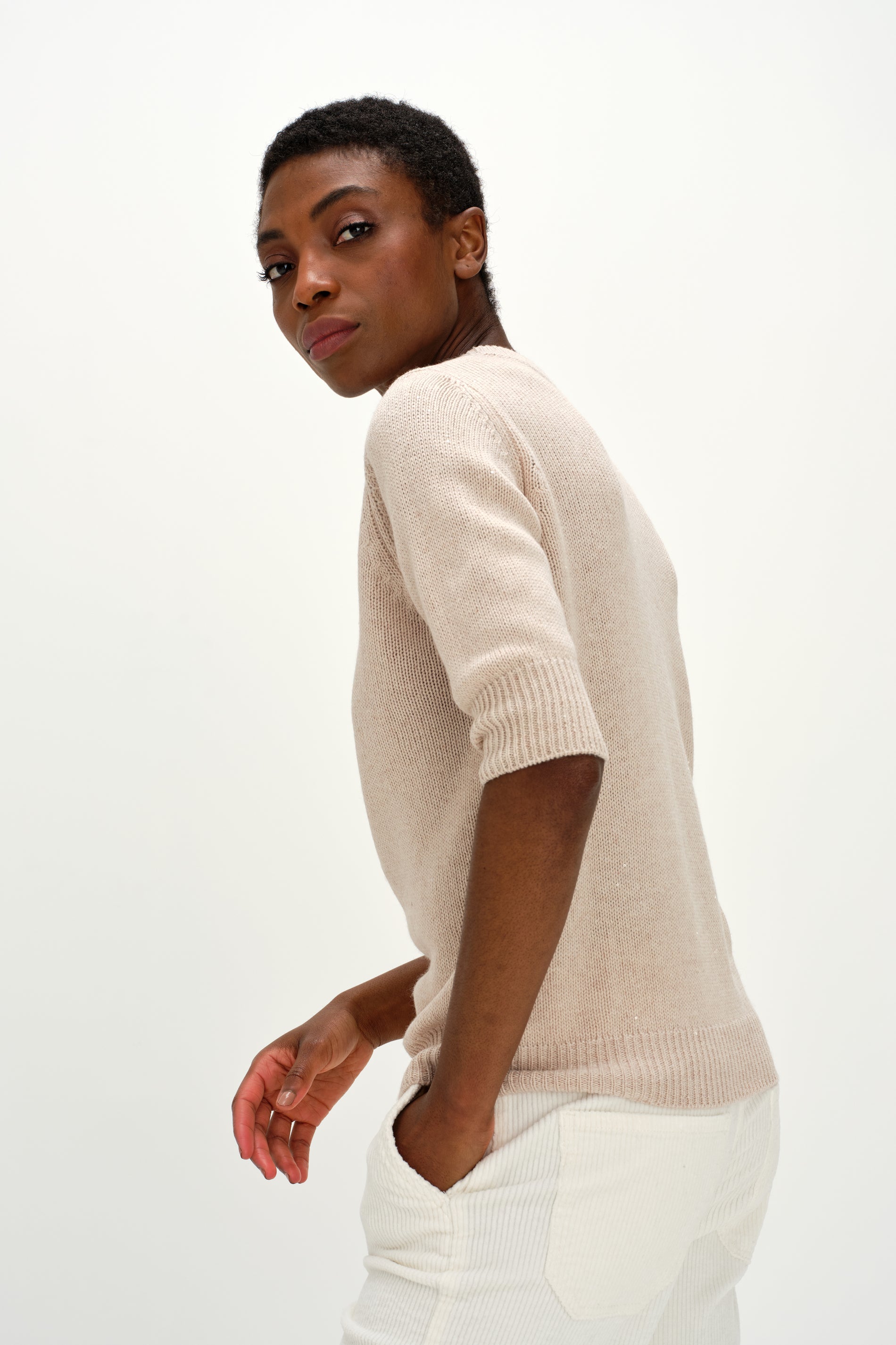 Davida T-Shirt Shiny Sweaters Light Beige