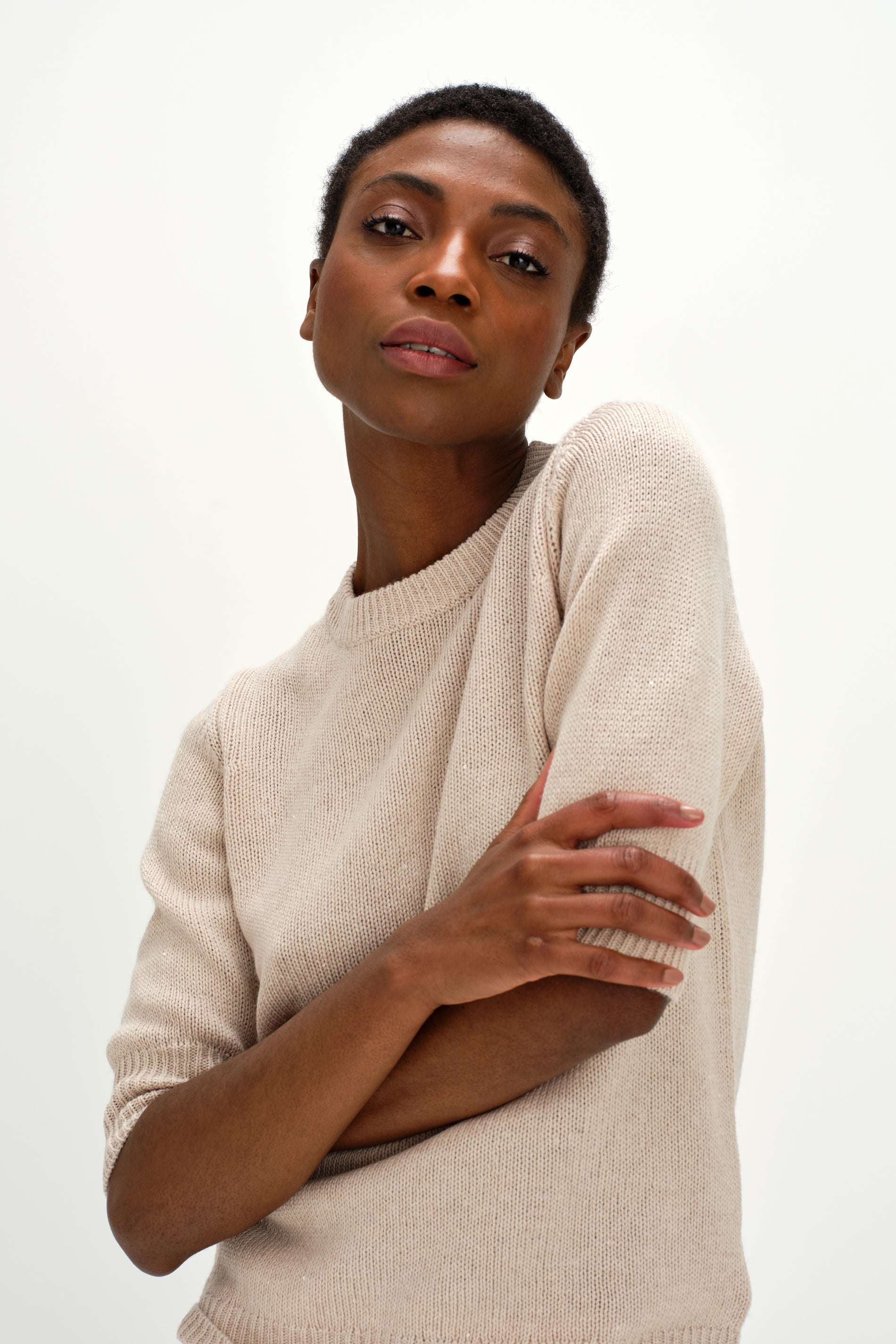 Davida T-Shirt Shiny Sweaters Light Beige