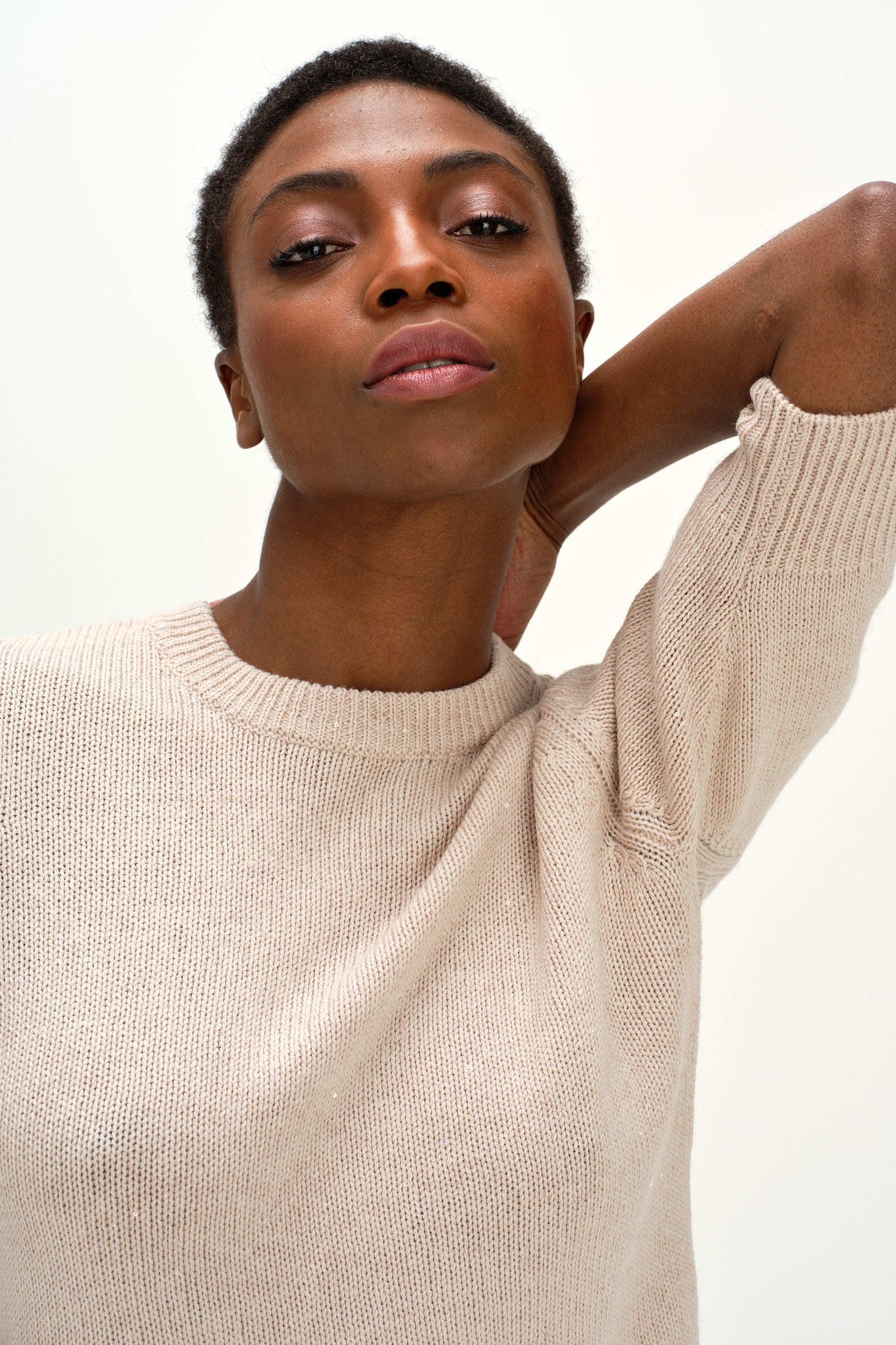 Davida T-Shirt Shiny Sweaters Light Beige