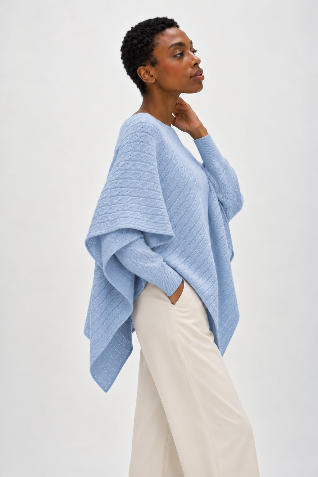 Davida Triangle Cable Poncho Poncho Blue Fog