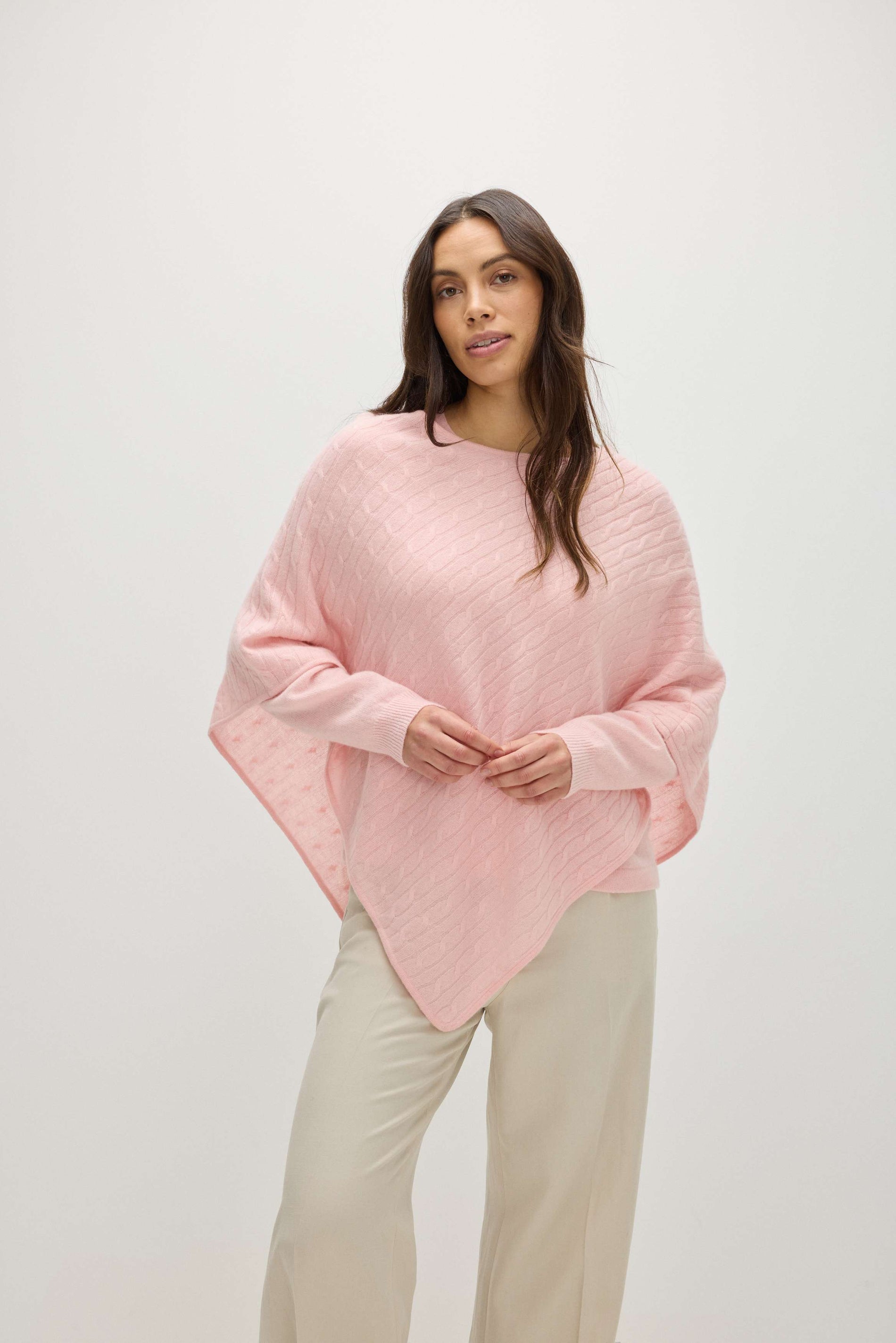Davida Triangle Cable Poncho Poncho Pink