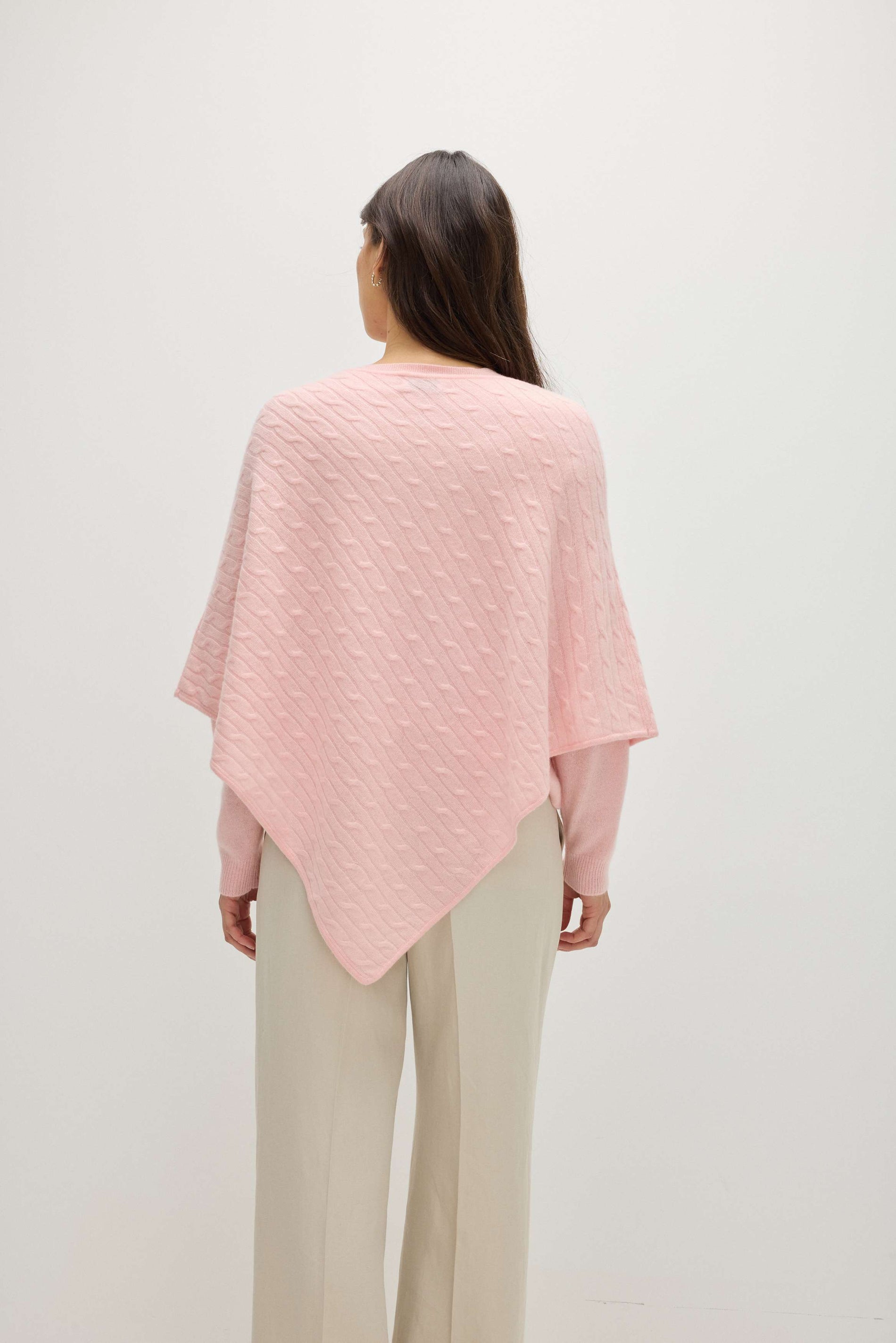 Davida Triangle Cable Poncho Poncho Pink