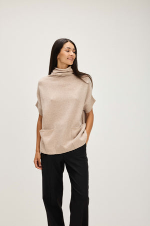 Turtleneck Double Pocket Vest - Sand