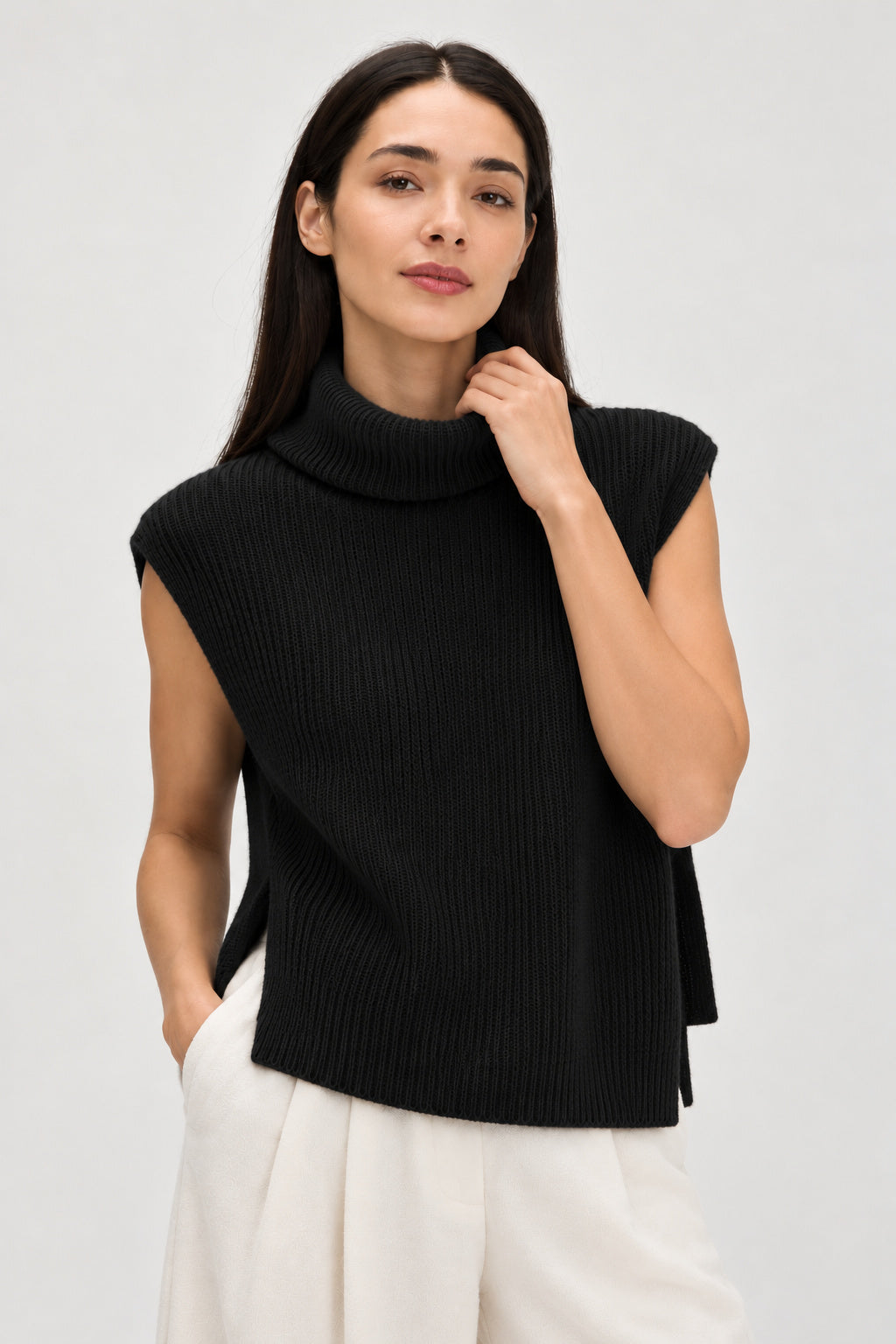 Davida Turtleneck Ribbed Vest Sweaters Black