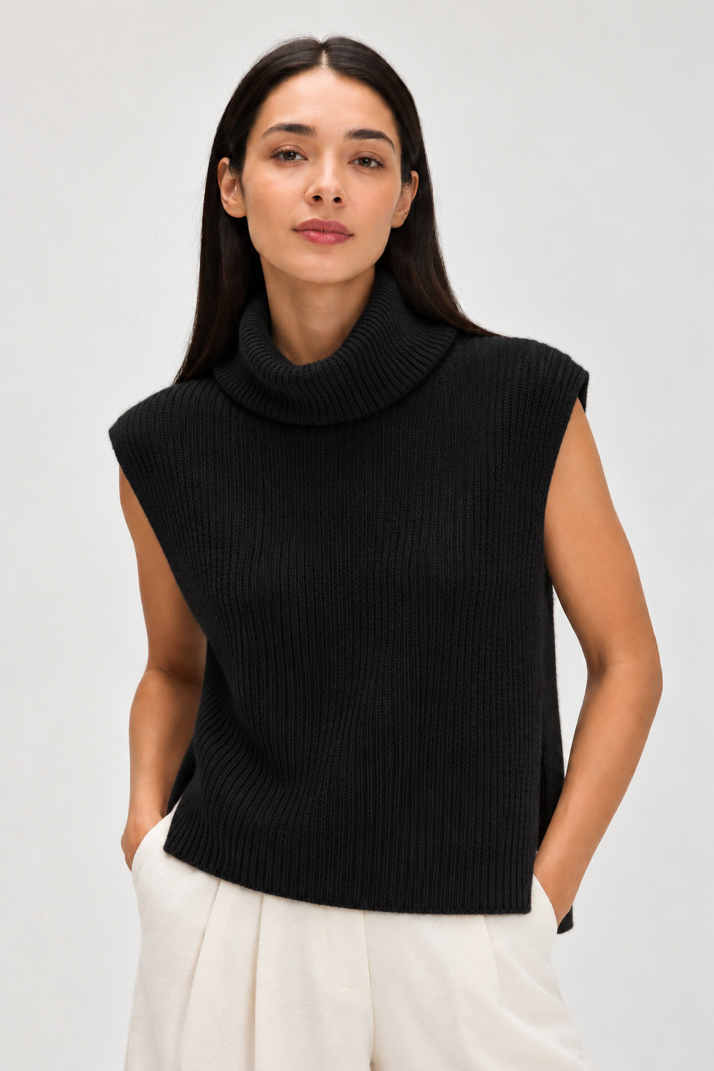 Davida Turtleneck Ribbed Vest Sweaters Black