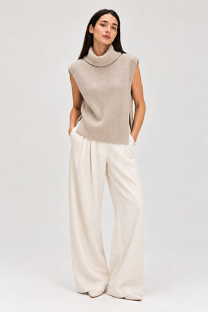 Turtleneck Ribbed Vest - Light Beige