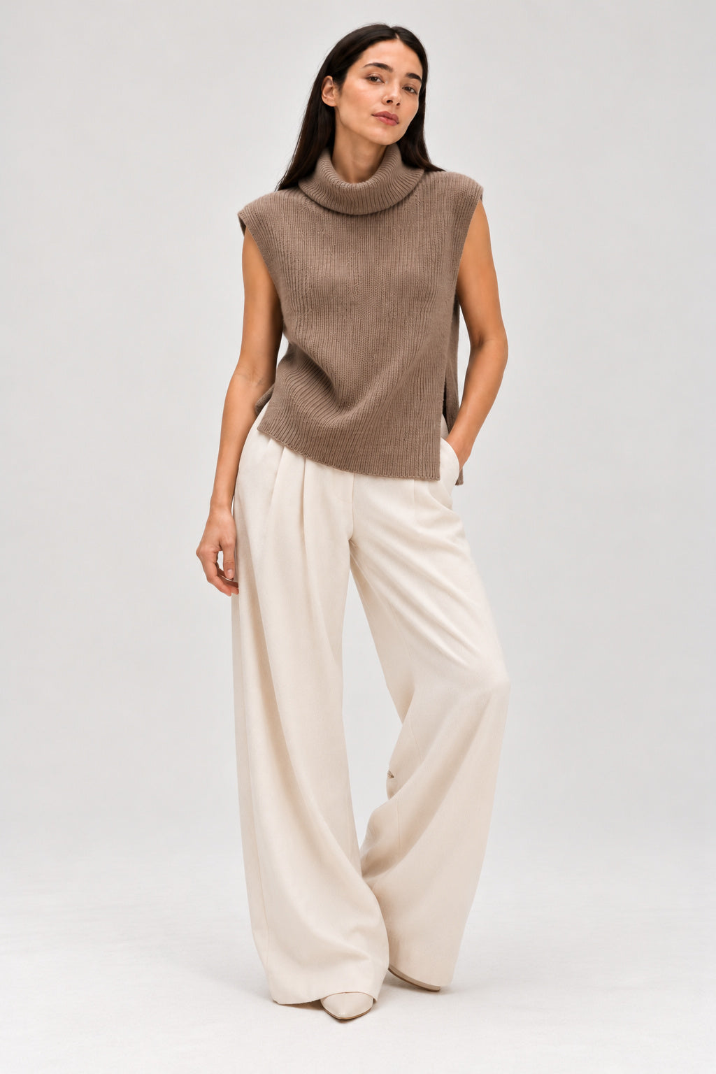 Davida Turtleneck Ribbed Vest Sweaters Mink
