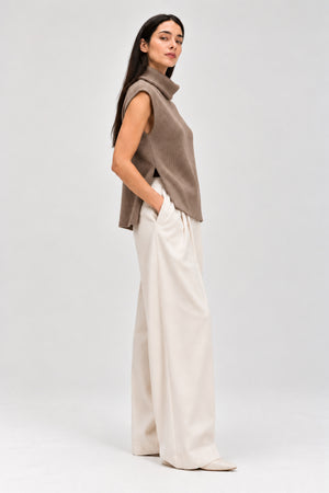 Turtleneck Ribbed Vest - Mink