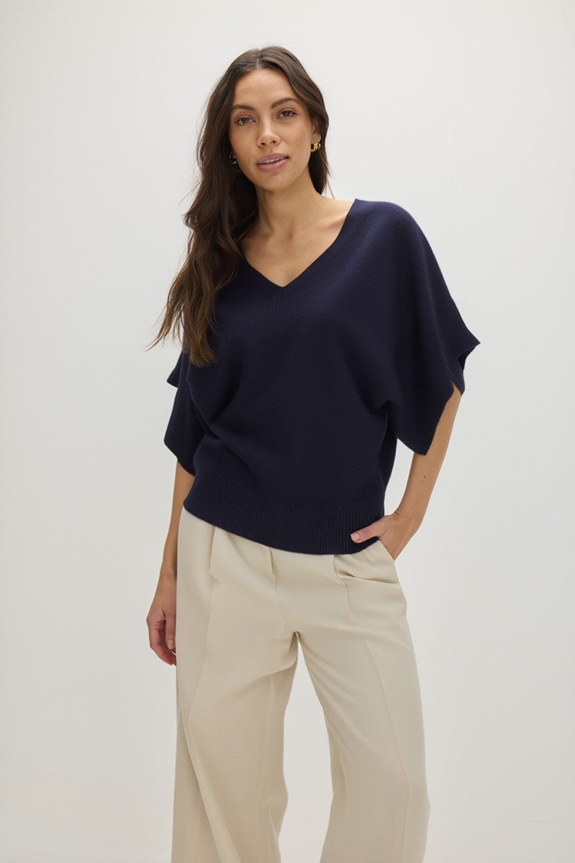 Davida V-Neck Oversized Short Sleeve Sweater Sweaters Navy
