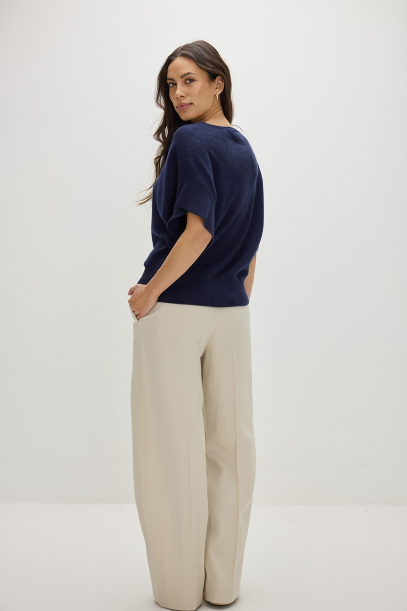 Davida V-Neck Oversized Short Sleeve Sweater Sweaters Navy