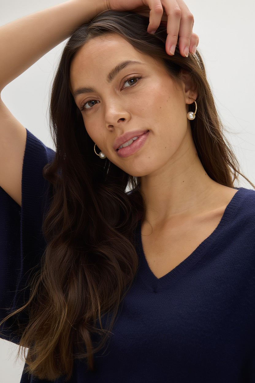Davida V-Neck Oversized Short Sleeve Sweater Sweaters Navy