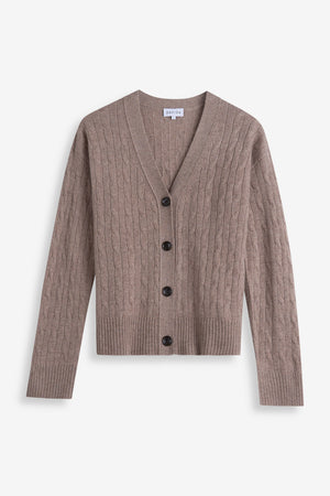 V-Neck Wide Cable Cardigan - Mink