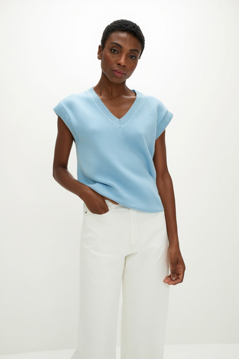 Davida V-neck Oversized Vest Sweaters Blue Fog