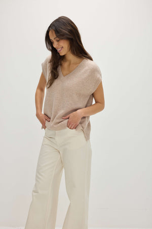 V-neck Oversized Vest - Sand