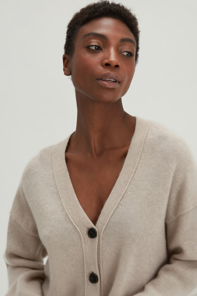 Davida V-neck Wide Cardigan Cardigans Light Beige