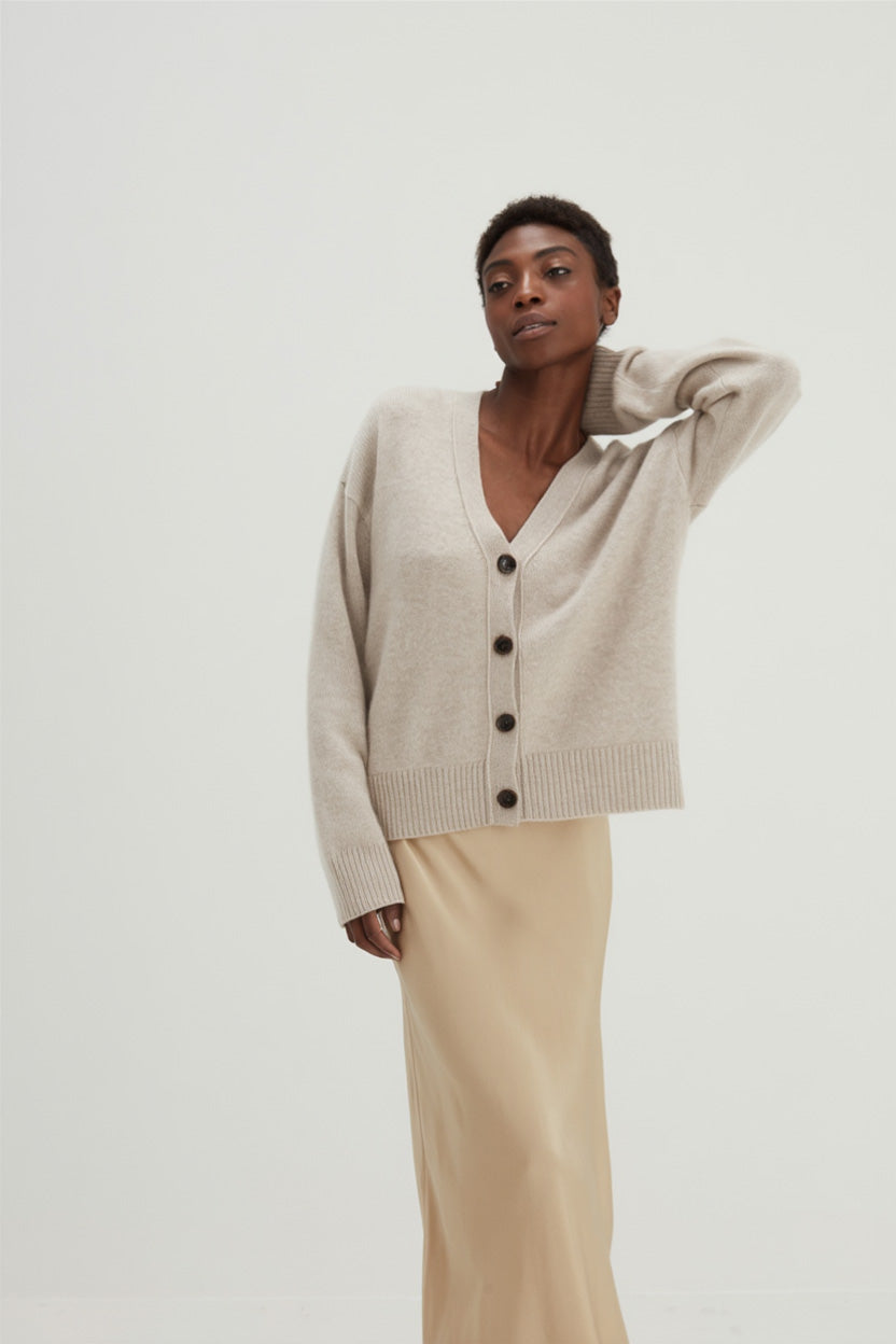 Davida V-neck Wide Cardigan Cardigans Light Beige