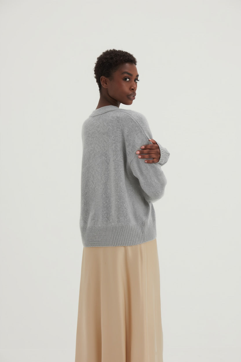 Davida V-neck Wide Cardigan Cardigans Light Grey